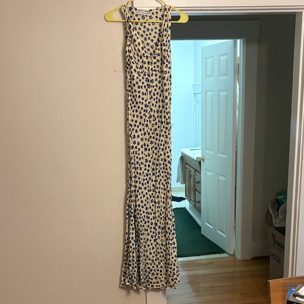 Faithfull the Brand Cream and Blue Floral Dress